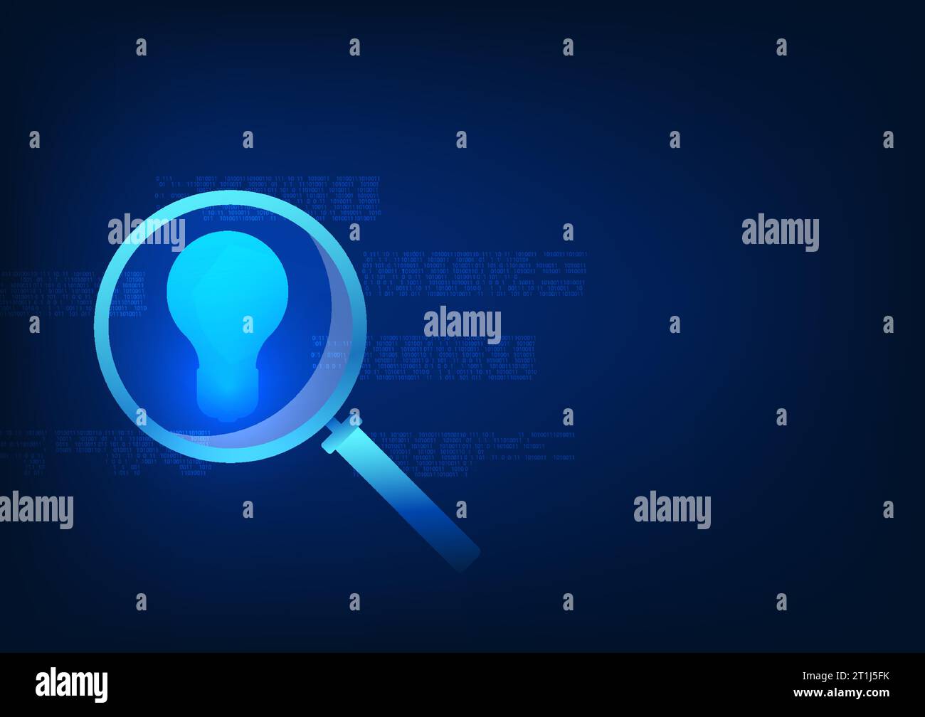 Search Technology Loupe, ampoule et code numérique il se réfère à l'utilisation de la technologie pour trouver des informations et de nouvelles idées. Appliquons-le à Illustration de Vecteur
