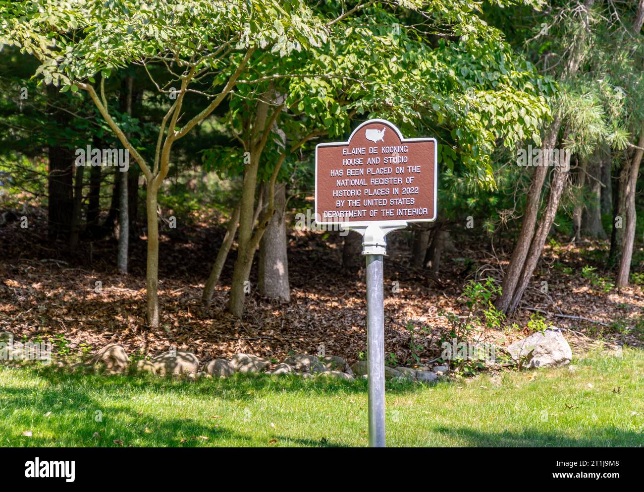 Marqueur du registre national des lieux historiques pour la maison d'Elaine de Kooning à East Hampton Banque D'Images