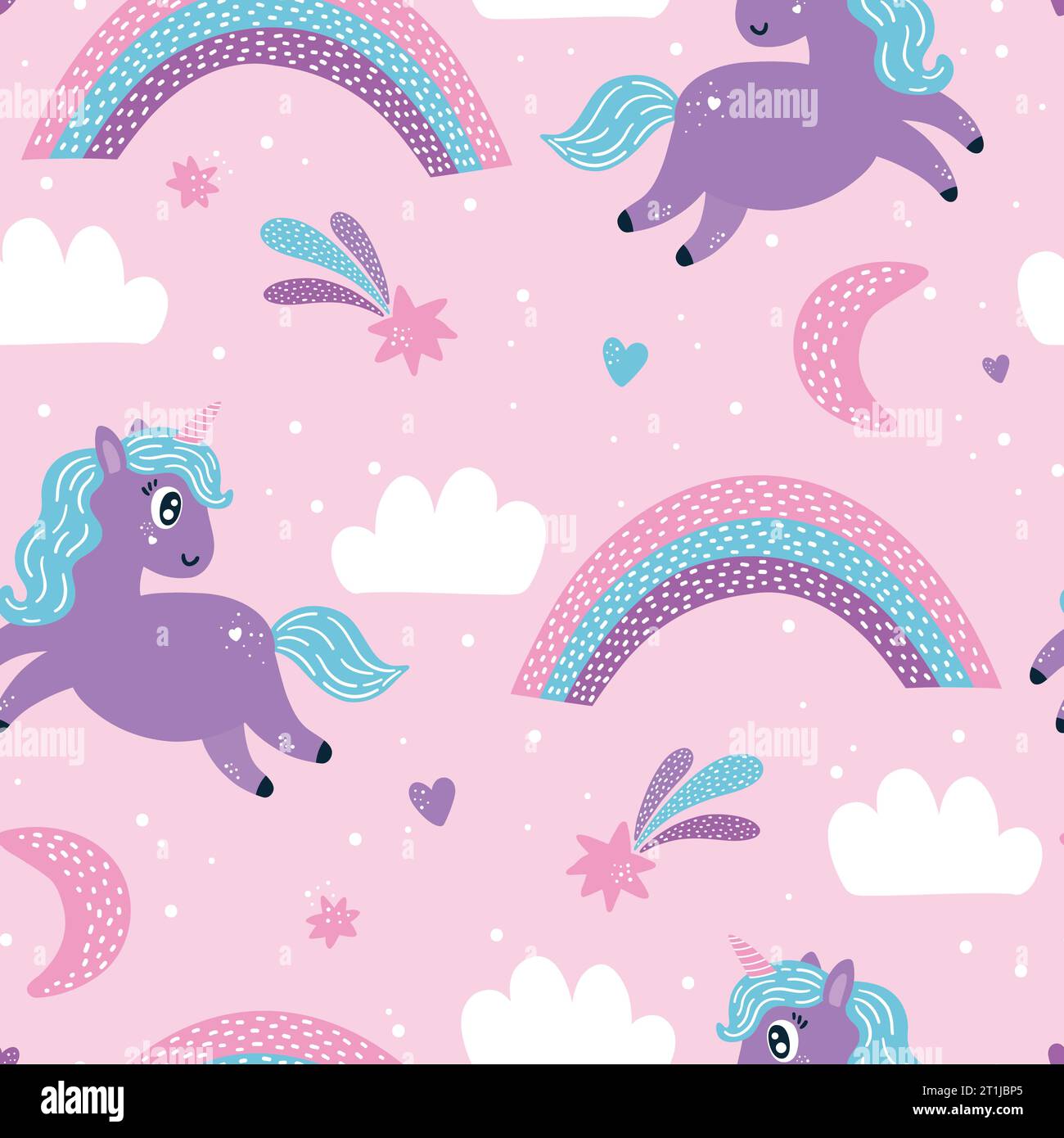 Motif sans couture mignon de bébé avec des licornes et des arcs-en-ciel. Illustration de Vecteur