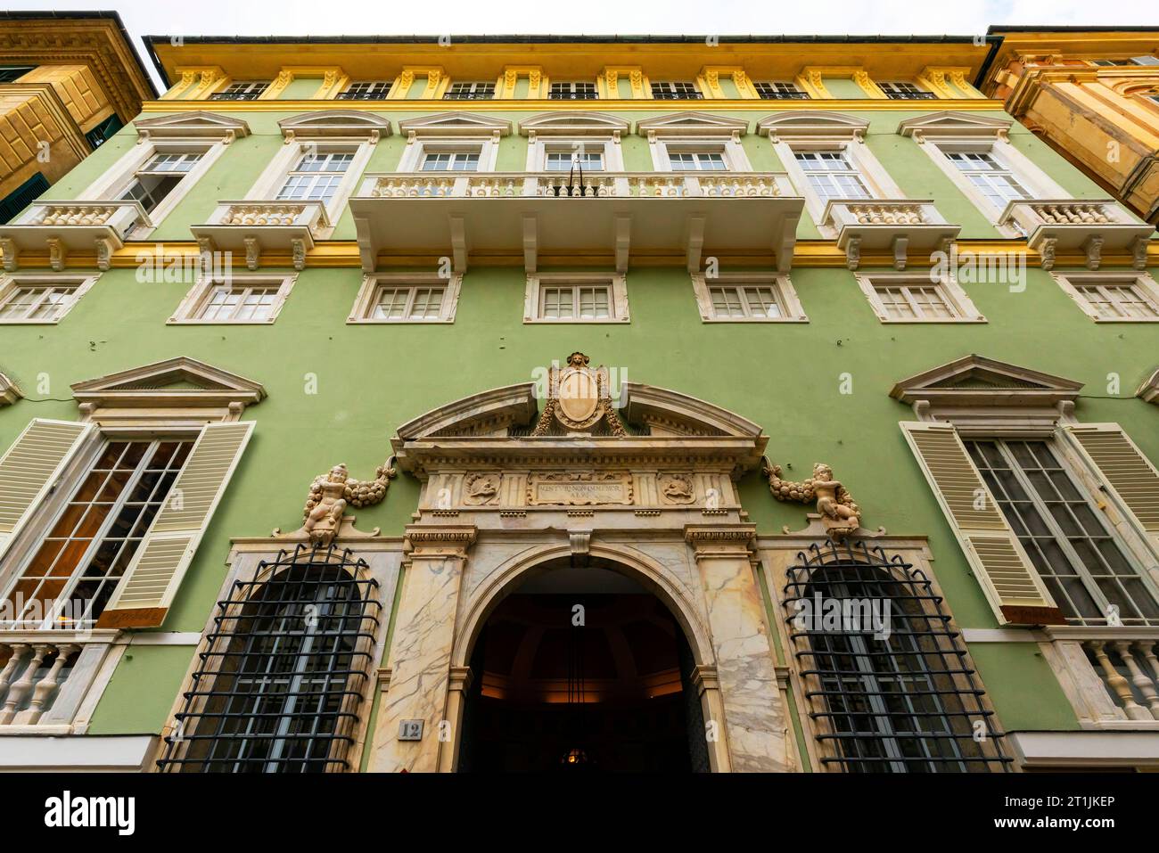 Façade du Palazzo Baldassarre Lomellini (autres noms sont Palazzo di Cristoforo Spinola ou Palazzo Campanella), Gênes, Ligurie, Italie. Le palais Banque D'Images