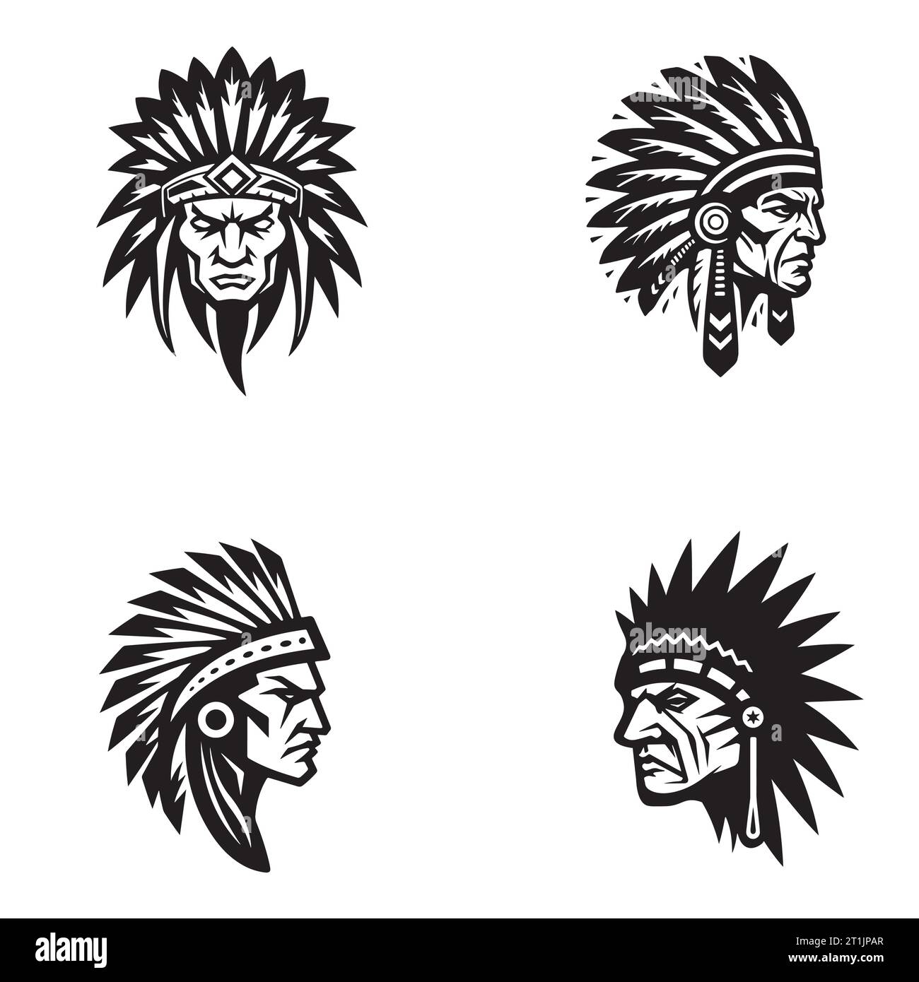 Indian Chief Head icônes graphiques Set Vector illustration Illustration de Vecteur