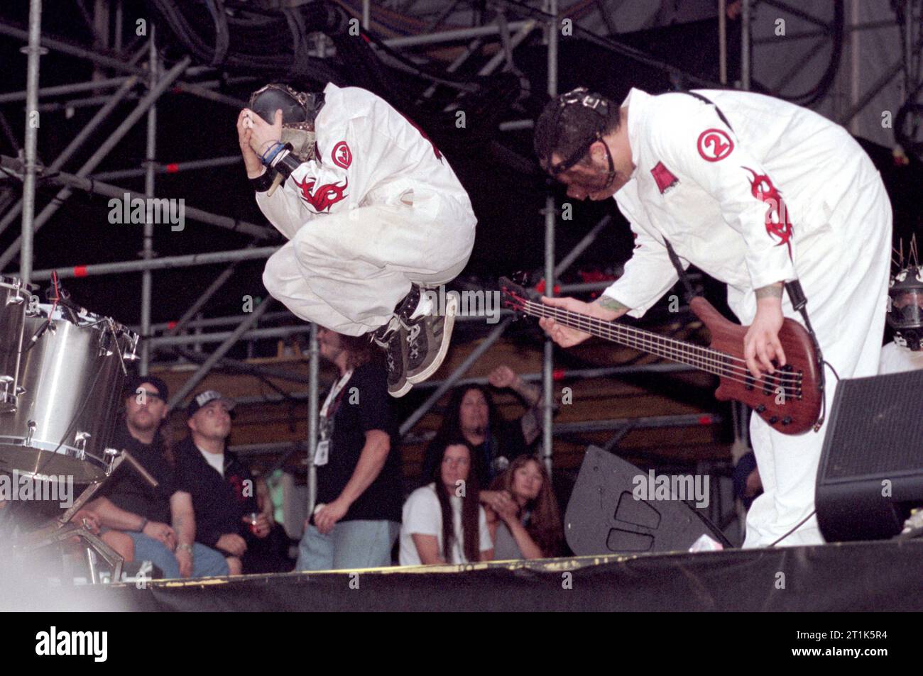 Monza Italie 2000-06-11, Corey Taylor chanteur et Paul Gray bassiste du groupe Slipknot lors du Gods of Metal Festival au Stadio Brianteo Banque D'Images