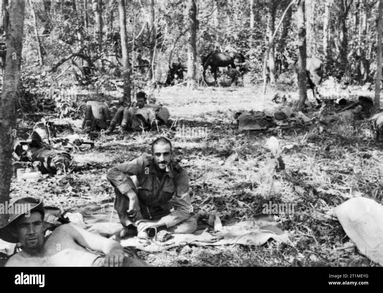 Les Chindits Chindit - Généralités : Chindits au repos dans leur bivouac dans la jungle. Banque D'Images