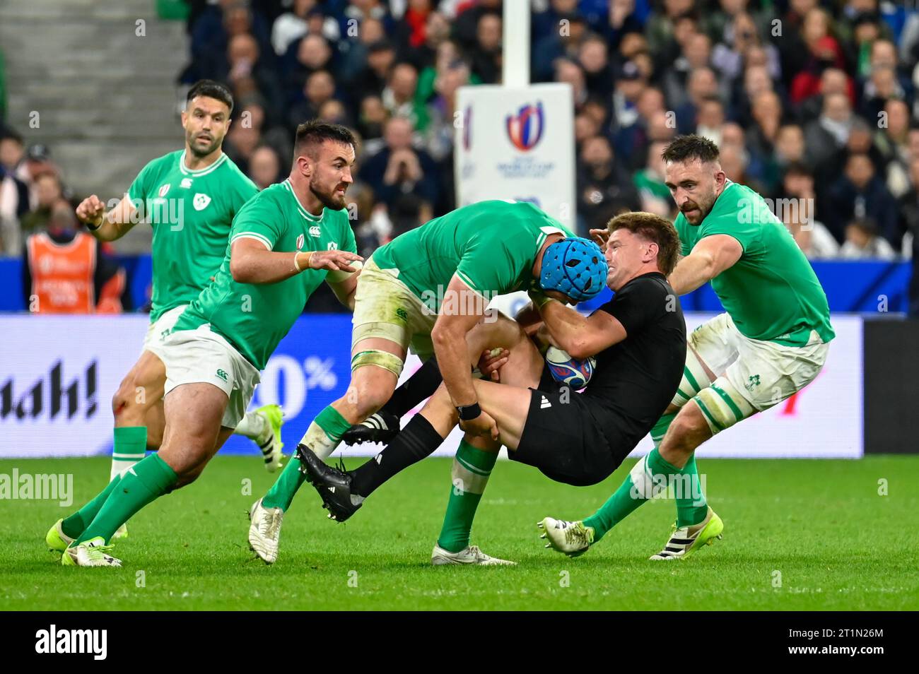 Julien Mattia/le Pictorium - Irlande - Nouvelle-Zélande, Stade de, France. 14 octobre 2023. France/Seine-Saint-Denis/Saint-Denis - attaque irlandaise lors du premier quart de finale de la coupe du monde de Rugby 2023, entre l'Irlande et la Nouvelle-Zélande, au Stade de France, le 14 octobre 2023. Crédit : LE PICTORIUM/Alamy Live News Banque D'Images