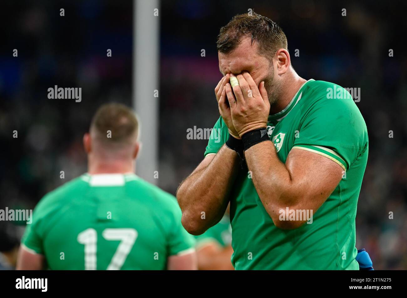 Julien Mattia/le Pictorium - Irlande - Nouvelle-Zélande, Stade de, France. 14 octobre 2023. France/Seine-Saint-Denis/Saint-Denis - tromperie pour Tadhg Beirne et les Irlandais à l'issue du premier quart de finale de la coupe du monde de Rugby 2023, entre l'Irlande et la Nouvelle-Zélande, au Stade de France, le 14 octobre 2023. Crédit : LE PICTORIUM/Alamy Live News Banque D'Images