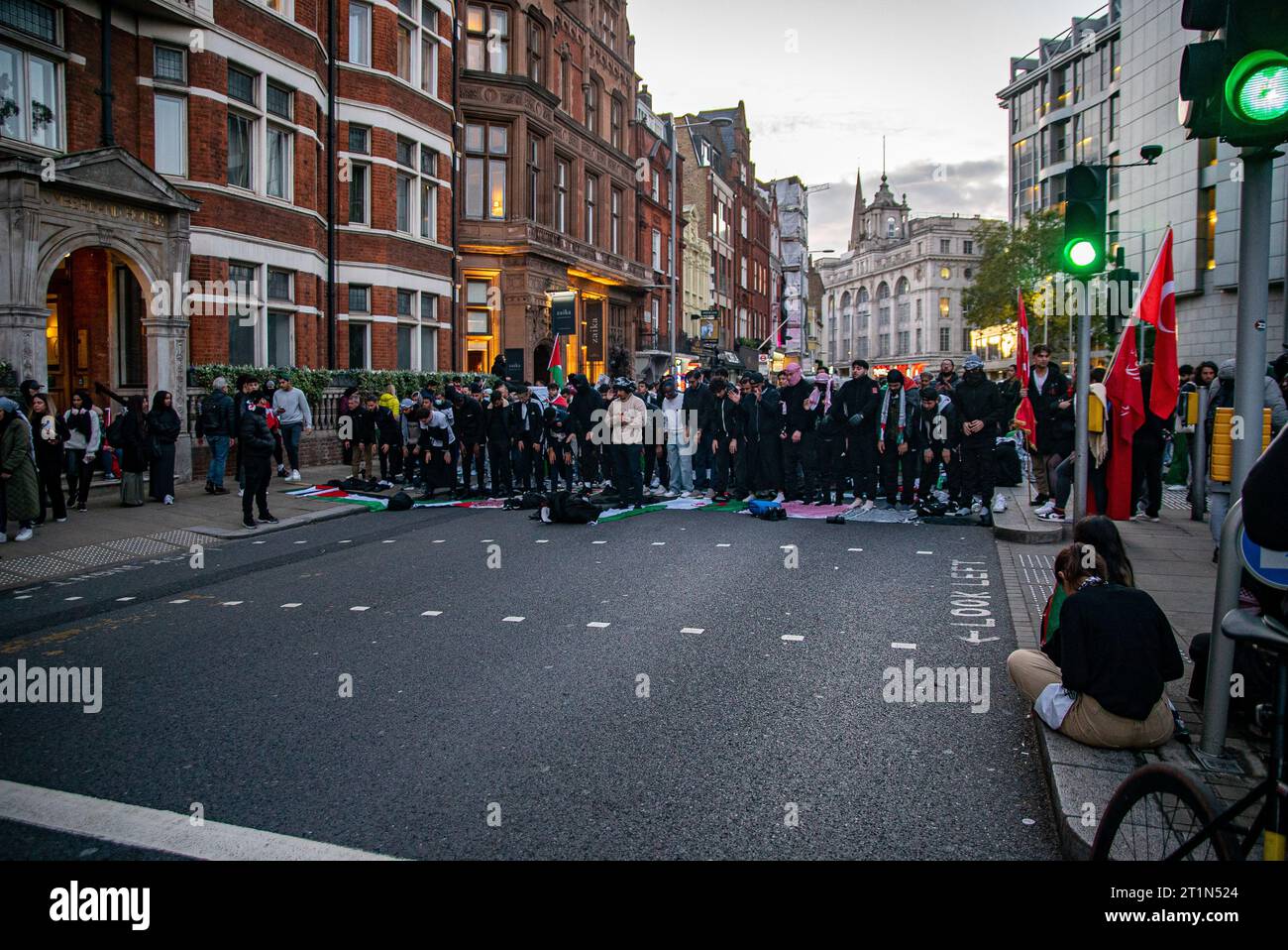 Londres, Royaume-Uni - 14 octobre 2023 : marche pro-Palestine dans le centre de Londres en solidarité avec les Palestiniens. Banque D'Images