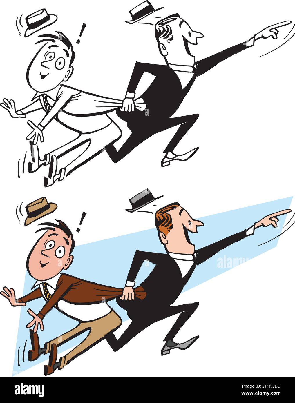 Un dessin animé rétro vintage de deux hommes d'affaires se précipitant à une réunion importante. Illustration de Vecteur