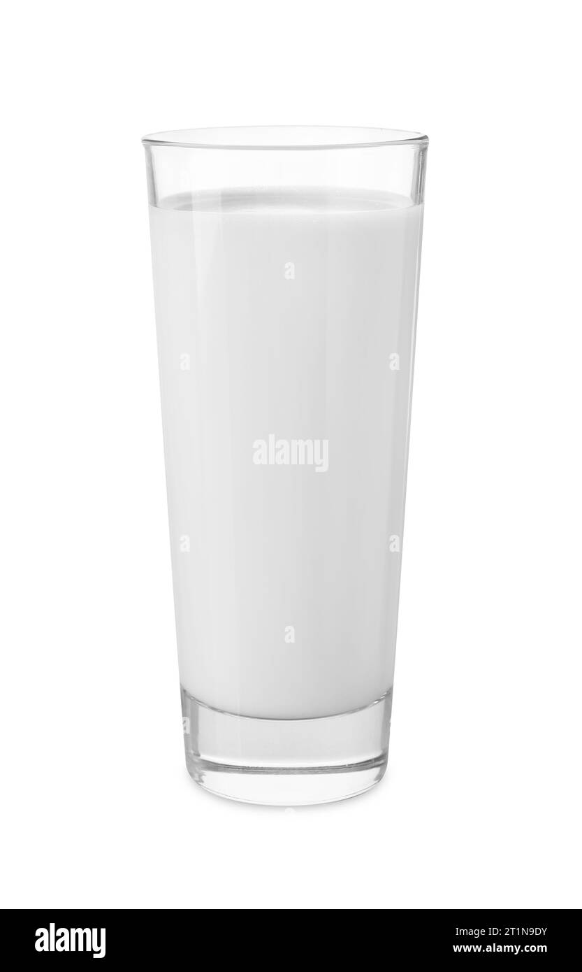 Verre de lait frais isolé sur blanc Banque D'Images
