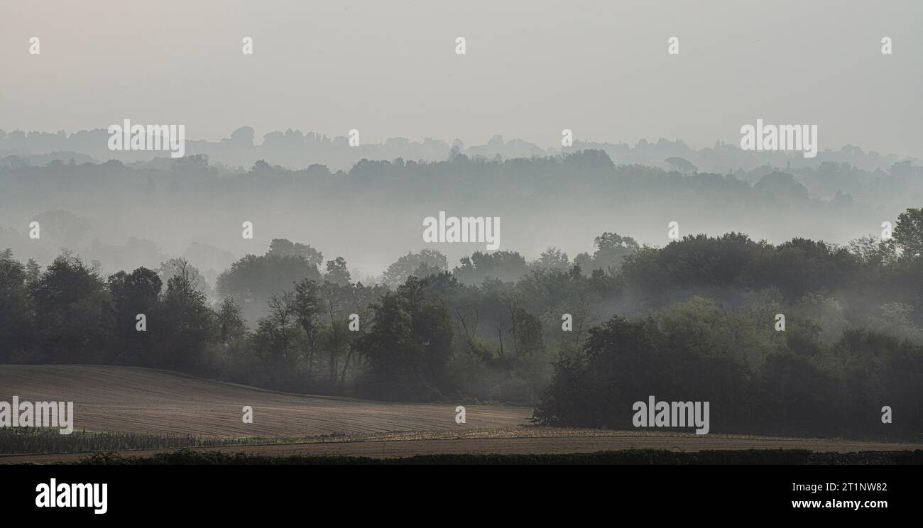 vista panoramica della campagna con la luce del mattino in autunno Banque D'Images