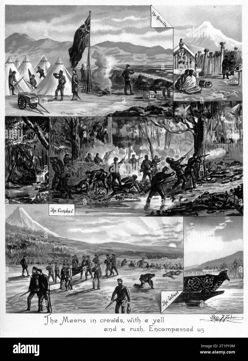 Scènes des guerres terrestres maories en Nouvelle-Zélande dans les années 1860 Banque D'Images