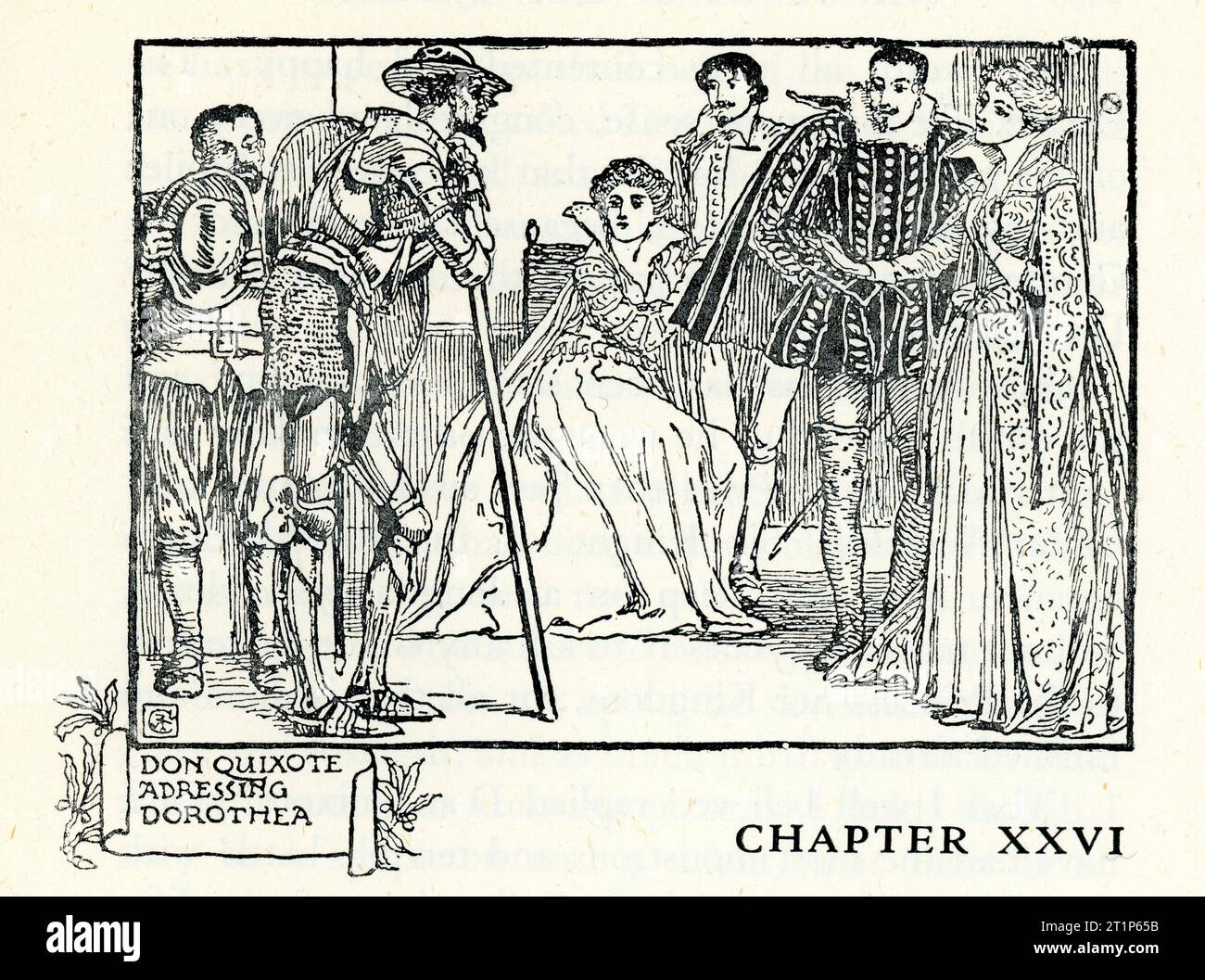 Don Quichotte de la Mancha, Addressing Dorothea, de Walter Crane, Don Quichotte est un roman épique espagnol de Miguel de Cervantes. Banque D'Images