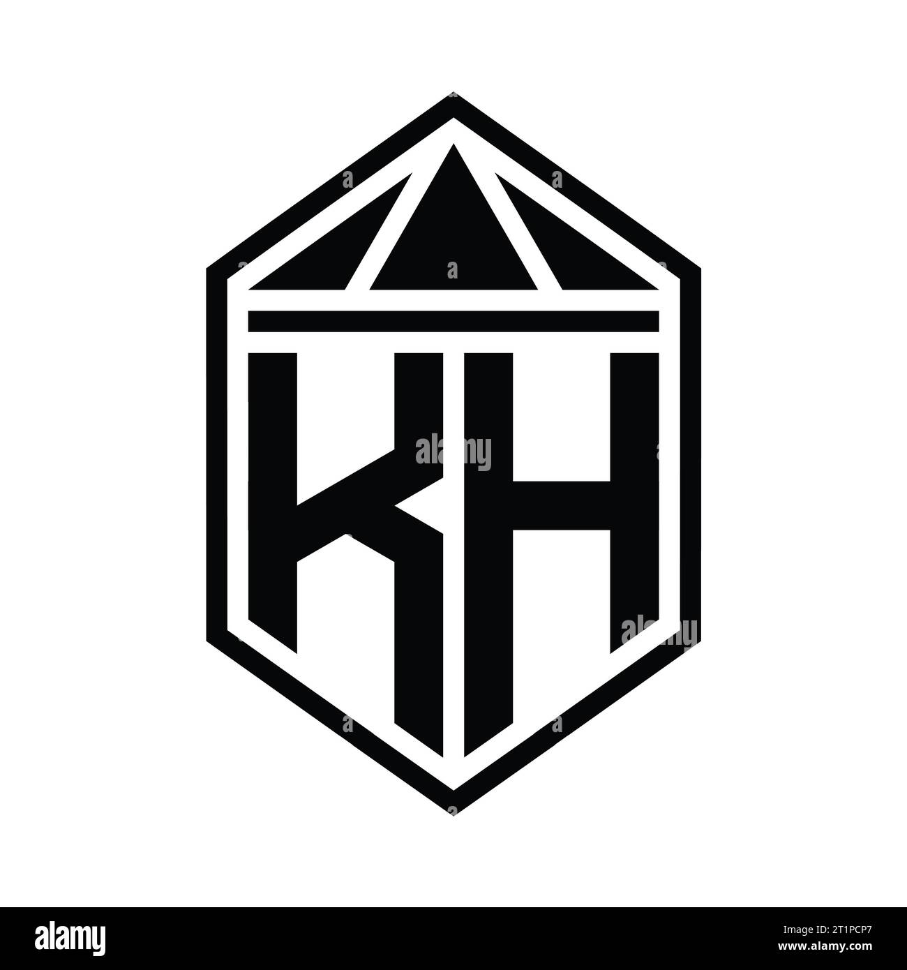 KH Letter logo monogramme forme de bouclier hexagonal simple avec modèle de conception de style isolé de couronne de triangle Banque D'Images