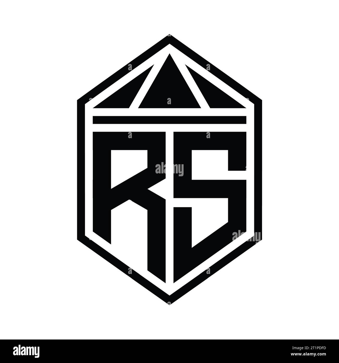 Monogramme RS avec logo lettre, forme de blindage hexagonal simple avec modèle de conception isolée par couronne triangulaire Banque D'Images