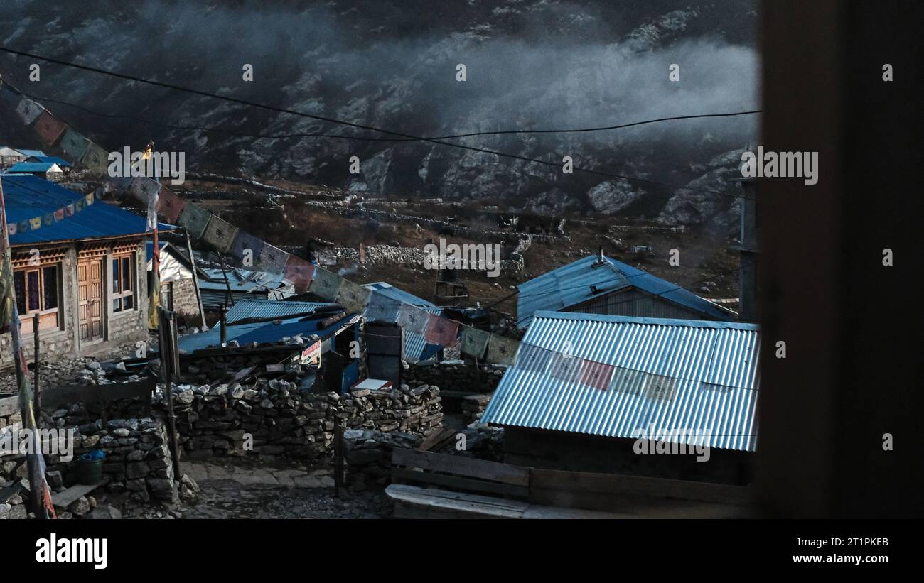 Village de Langtang dans la vallée de Langtang. 4 ans après le tremblement de terre, Népal, Asie Banque D'Images