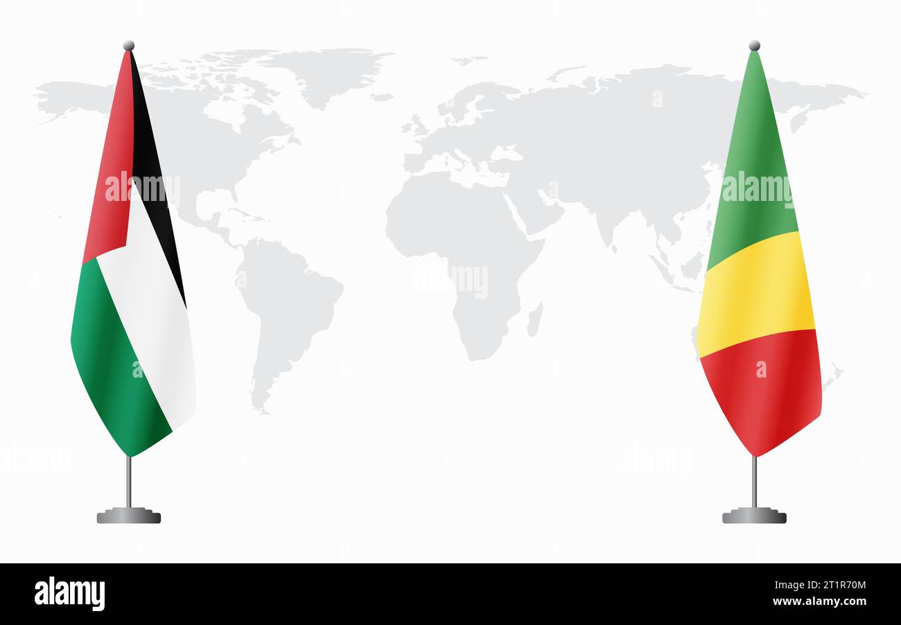 Palestine et Congo Brazzaville drapeaux pour réunion officielle sur fond de carte du monde. Illustration de Vecteur