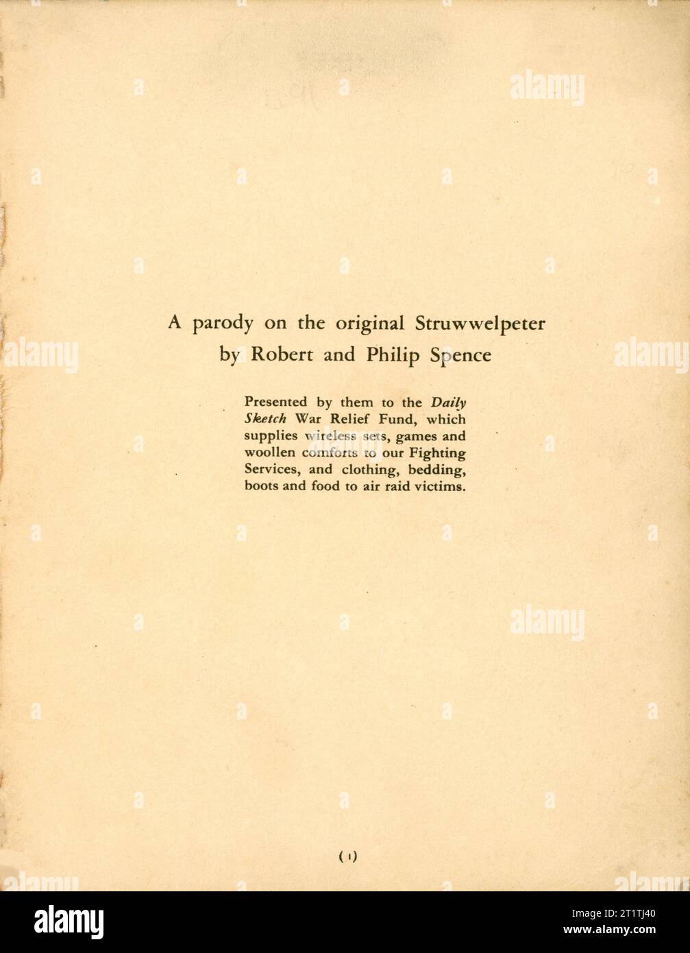 Introduction page intérieure de STRUWWELHITLER Un livre d'histoire nazie par Doktor Schrecklichkeit - Une parodie du Struwwelpeter original par Robert et Philip Spence présenté par eux au Daily Sketch War relief Fund publié en 1941 par Haycock Press Ltd Londres Banque D'Images