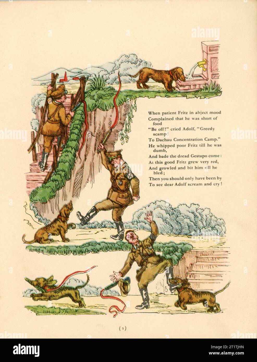 Deuxième page de l'histoire de cruel Adolf de STRUWWELHITLER Un livre d'histoire nazie par Doktor Schrecklichkeit - Une parodie du Struwwelpeter original par Robert et Philip Spence présenté par eux au Daily Sketch War relief Fund publié en 1941 par Haycock Press Ltd Londres Banque D'Images