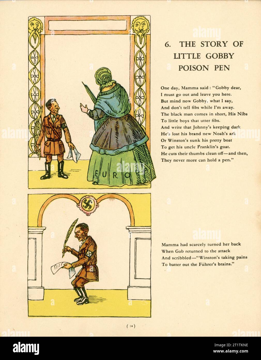 Première page de l'histoire de Little Gobby poison Pen avec Joseph Goebbels dans STRUWWELHITLER Un livre d'histoire nazi par Doktor Schrecklichkeit - Une parodie du Struwwelpeter original de Robert et Philip Spence présenté par eux au Daily Sketch War relief Fund publié en 1941 par Haycock Press Ltd Londres Banque D'Images