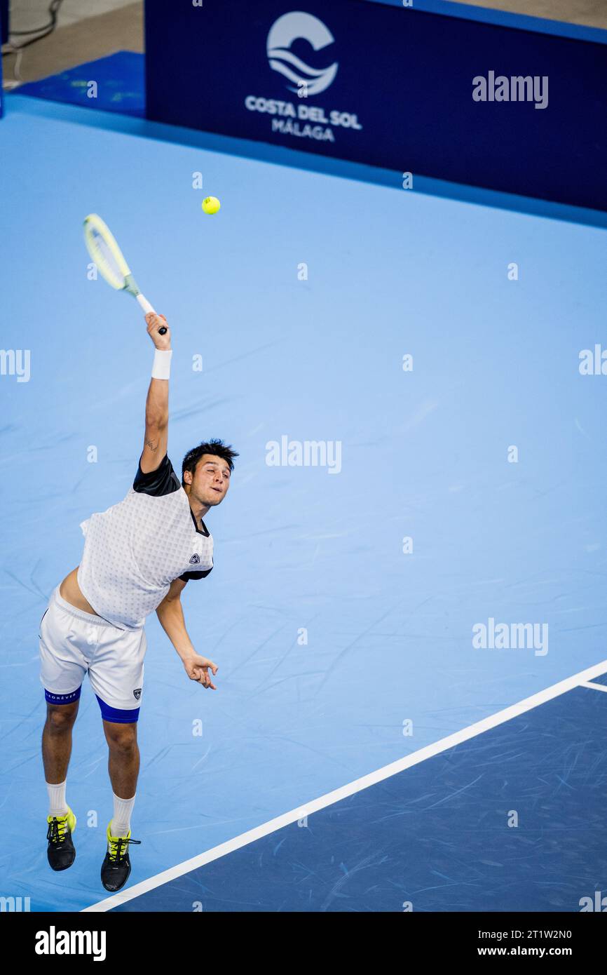 Anvers, Belgique. 15 octobre 2023. Pablo Llamas Ruiz photographié en action lors d’un match de qualification pour l’European Open de tennis ATP, à Anvers, dimanche 15 octobre 2023. BELGA PHOTO JASPER JACOBS crédit : Belga News Agency/Alamy Live News Banque D'Images