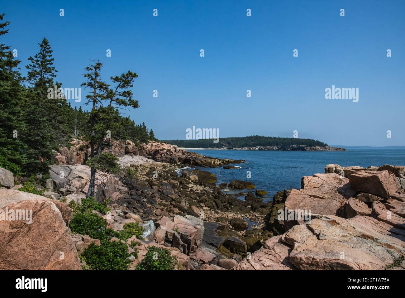 Vue de Sand Beach depuis Thunder Hole dans le parc national Acadia dans le Maine. Banque D'Images