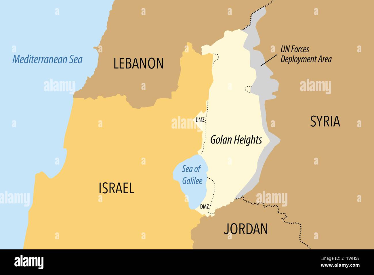 Carte vectorielle des hauteurs du Golan et des frontières nord d'Israël avec Lebano Illustration de Vecteur