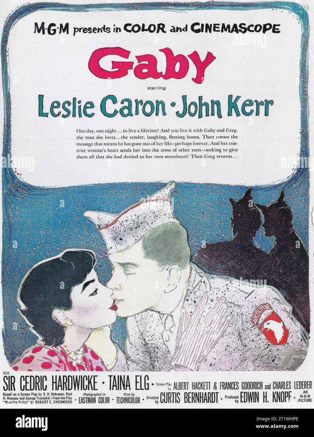 Affiche de Gaby, le film classique mettant en vedette Leslie Caron & John Kerr (MGM, 1956). Réalisateur : Curtis Bernhardt Banque D'Images