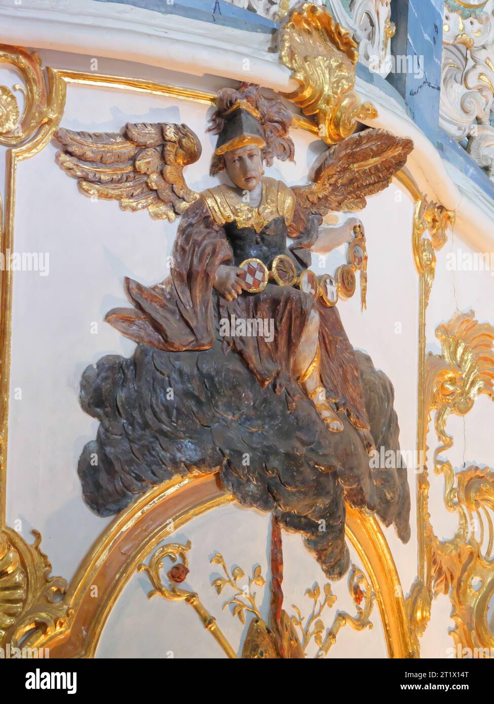 Représentation d'un ange dans l'escalier baroque du monastère de Schöntal dans la vallée de Jagst Banque D'Images