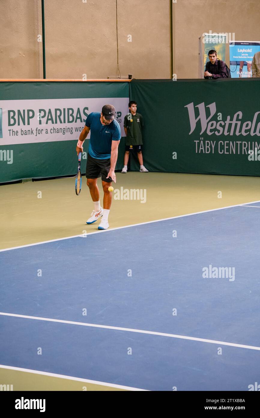 Stockholm, Suède. 15 octobre 2023. Stockholm, Kungliga tennishallen, Radu Albot contre Benjamin Hassan. Benjamin Hassan remporte Benjamin Hassan crédit : Daniel Bengtsson/Alamy Live News Banque D'Images