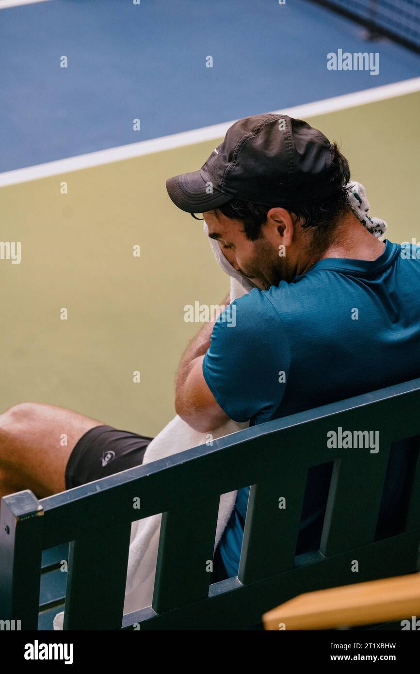 Stockholm, Suède. 15 octobre 2023. Stockholm, Kungliga tennishallen, Radu Albot contre Benjamin Hassan. Benjamin Hassan remporte Benjamin Hassan crédit : Daniel Bengtsson/Alamy Live News Banque D'Images