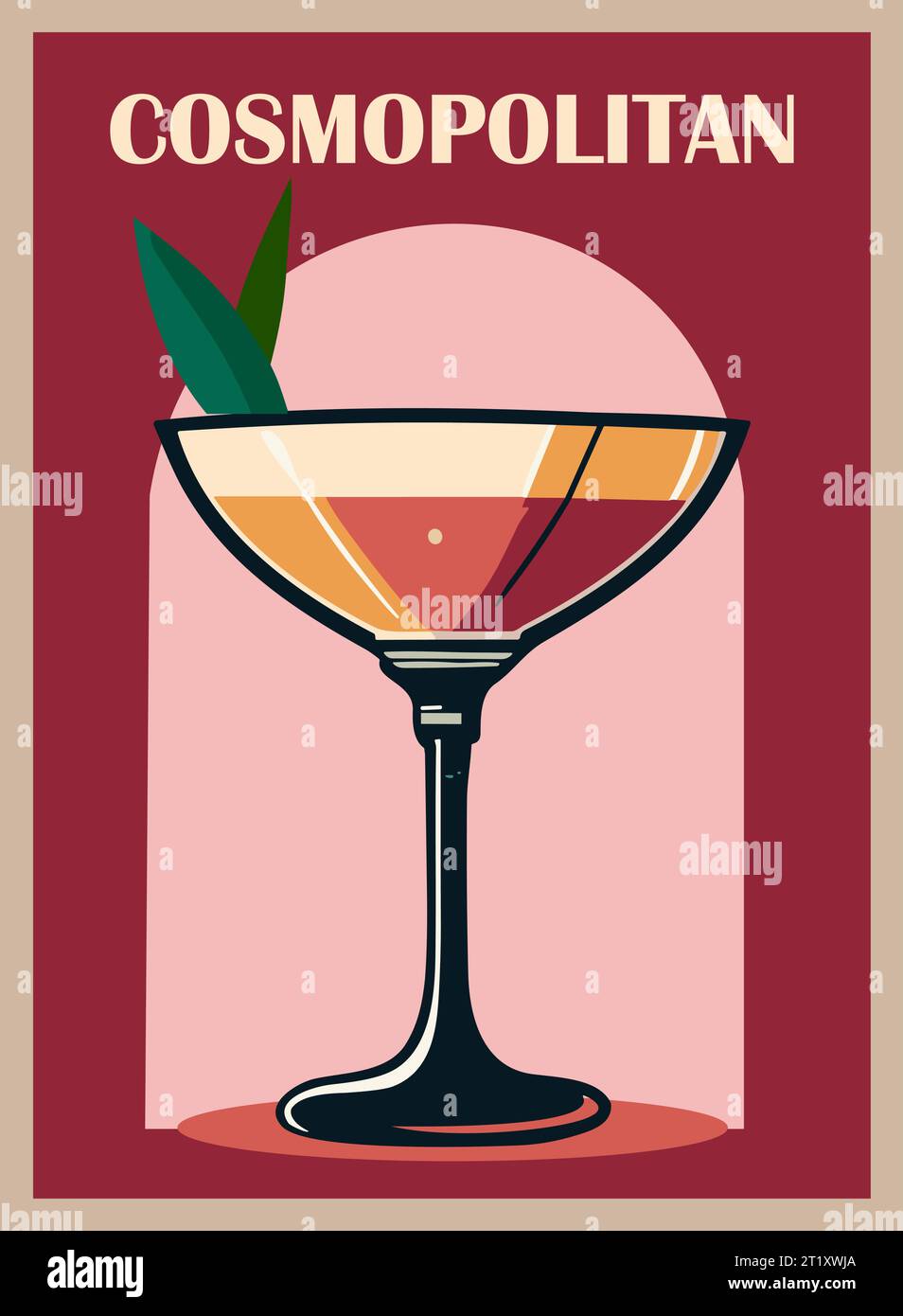 Art mural vectoriel d'affiche rétro Cosmopolitan cocktail Illustration de Vecteur