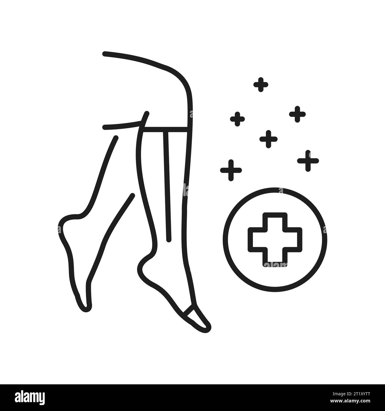 Chaussettes de compression, œdème et traitement de gonflement, pression artérielle anormale. Bas de vecteur et varices, icône de contour de maladie vasculaire Illustration de Vecteur