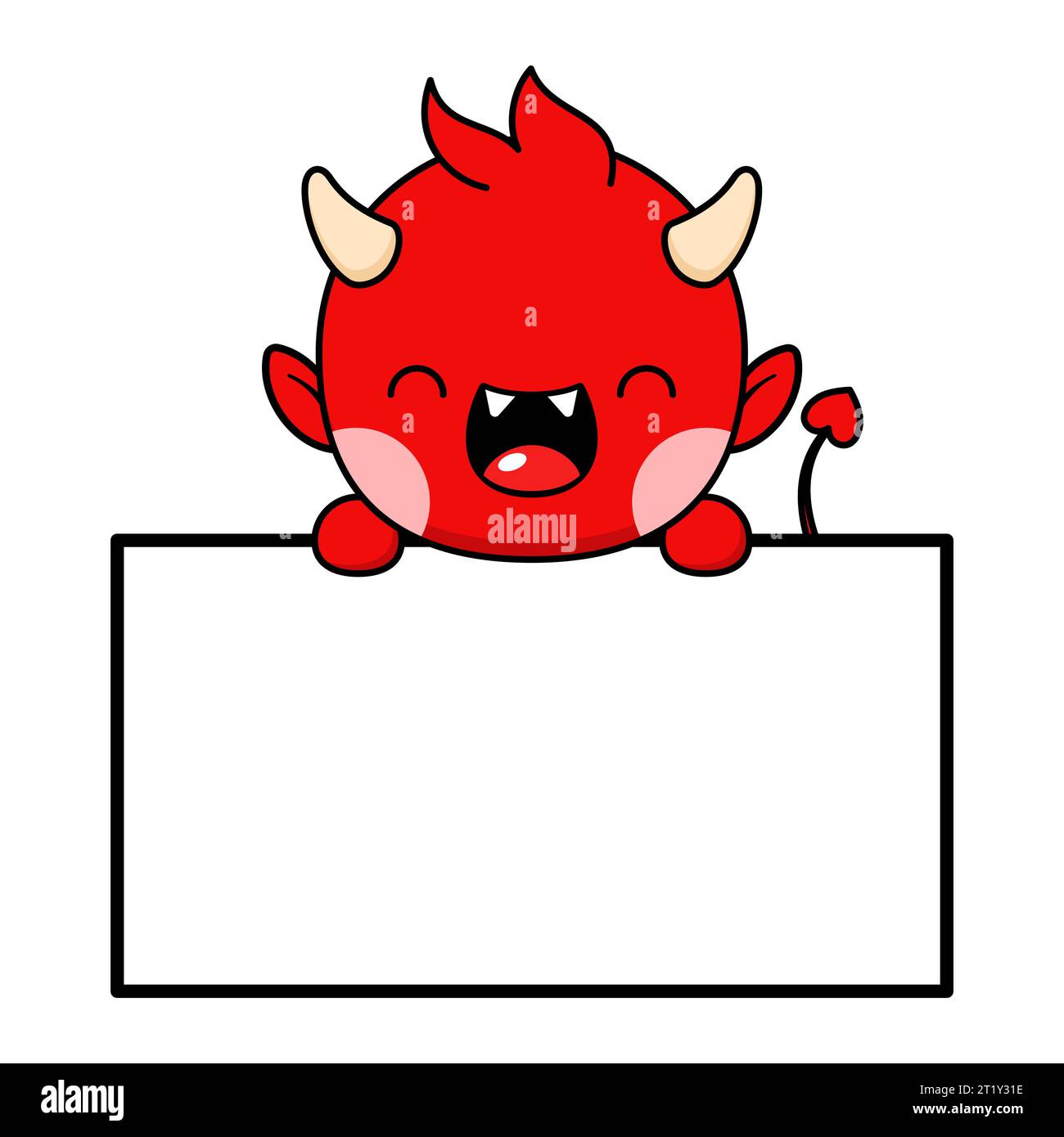 Mignon et Kawaii style Halloween personnage Red Devil avec tableau blanc Illustration de Vecteur