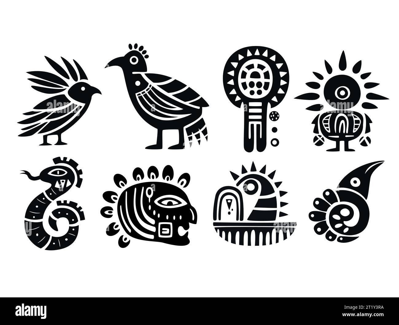 Ensemble d'ornement ethnique avec animal, oiseau, figures humaines. Art tribal avec des motifs tribaux africains. Illustration vectorielle EPS8 Banque D'Images