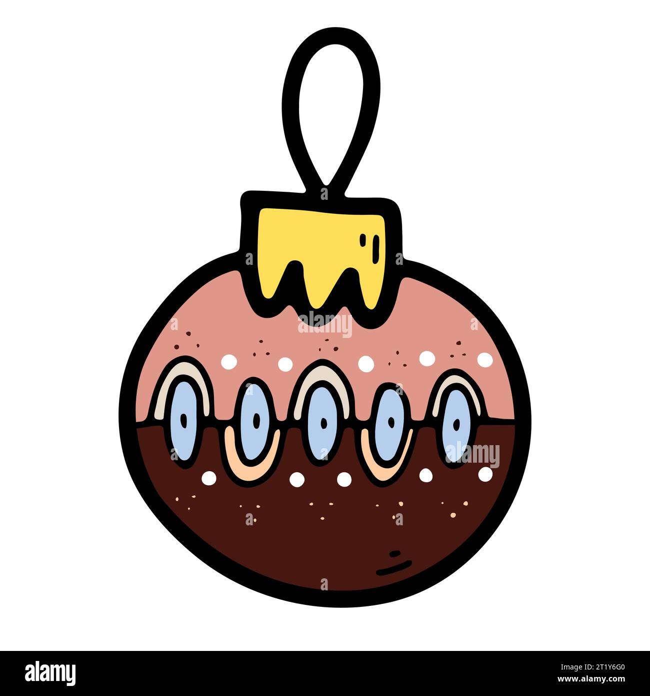 Image de boule de Noël Doodle. Ornement saisonnier jouet isolé sur fond blanc. Décoration festive de couleur Boho. Illustration du nouvel an vectoriel. Traditio Illustration de Vecteur