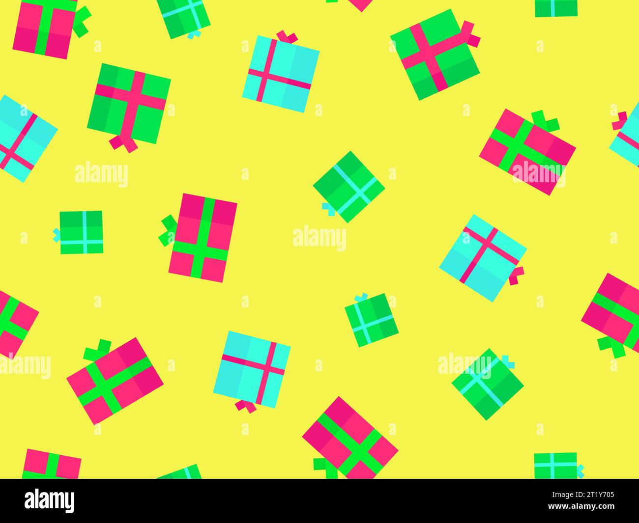 Boîtes cadeaux de Noël modèle sans couture. Boîtes cadeaux vertes et rouges avec des arcs sur un fond jaune. Noël présente la conception pour les cartes de voeux, bannière Illustration de Vecteur