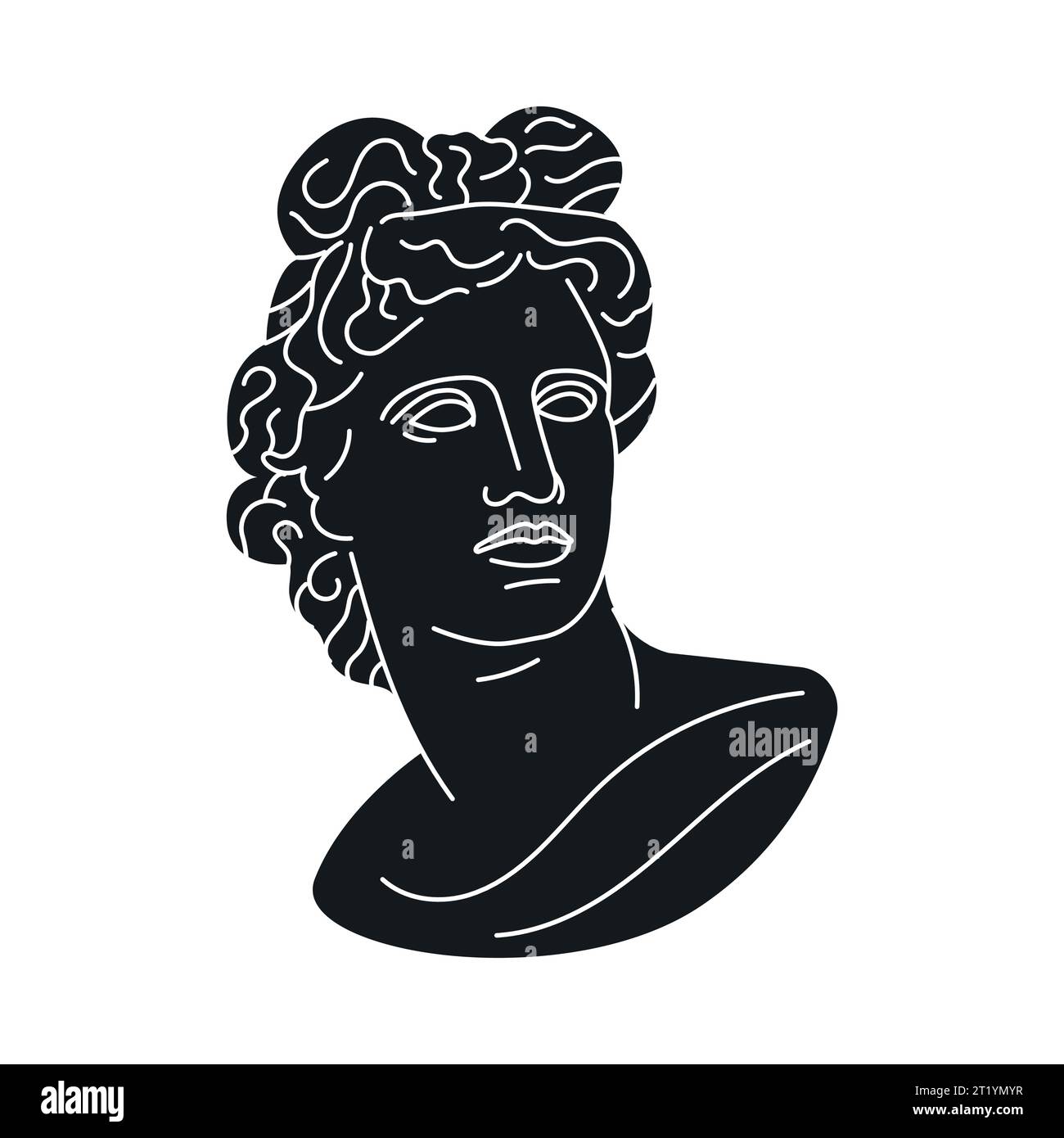Statue d'Apollo concept noir. dieu grec ancien isolé sur fond noir. Illustration numérique pour page web, application mobile, promo. Illustration de Vecteur