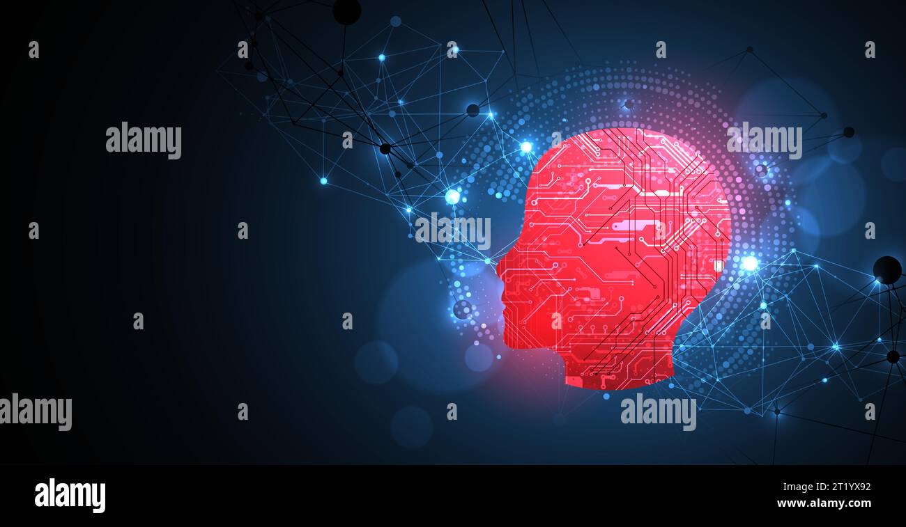 Contexte abstrait sur le thème de l'intelligence artificielle. Forme de tête avec des éléments technologiques à l'intérieur du contour. Illustration de Vecteur