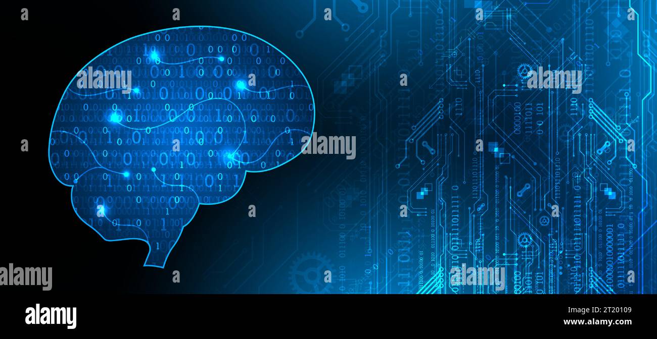 Contexte abstrait sur le thème de l'intelligence artificielle. Forme de tête/cerveau avec des éléments technologiques à l'intérieur du contour. Illustration de Vecteur