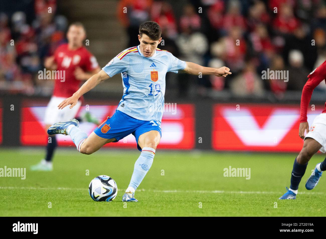 Oslo, Norvège. 15 octobre 2023. Fran Garcia (19 ans) de l'Espagne a été vue lors du match de qualification de l'UEFA Euro 2024 entre la Norvège et l'Espagne à l'Ullevaal Stadion à Oslo. (Crédit photo : Gonzales photo/Alamy Live News Banque D'Images