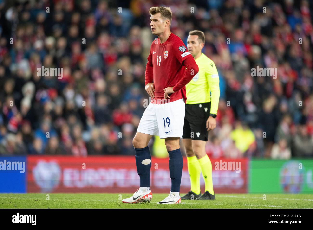 Oslo, Norvège. 15 octobre 2023. Alexander Sorloth (19 ans) de Norvège vu lors du match de qualification de l'UEFA Euro 2024 entre la Norvège et l'Espagne à Ullevaal Stadion à Oslo. (Crédit photo : Gonzales photo/Alamy Live News Banque D'Images