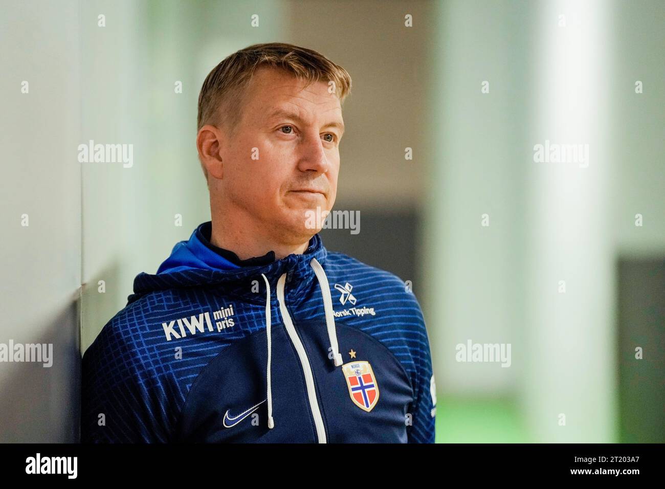Oslo 20231016.le Manager de l'équipe nationale Leif Gunnar Smerud présente l'équipe pour les matchs de l'équipe nationale féminine de la Ligue des nations contre la France au stade Ullevaal le vendredi 27 octobre et à Reims le 31 octobre. Photo : Beate Oma Dahle / NTB Banque D'Images