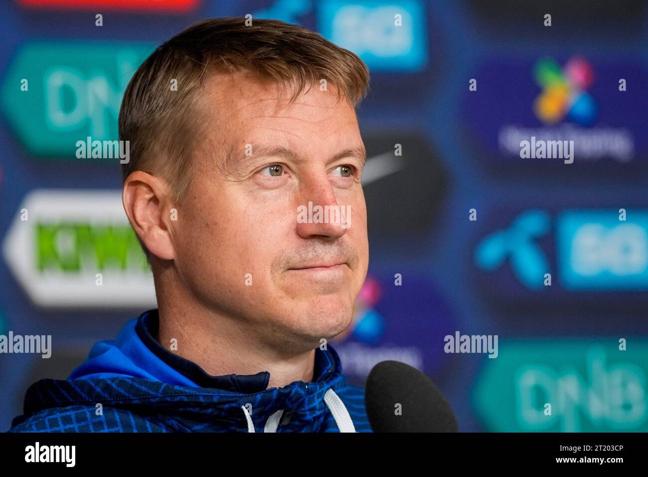 Oslo 20231016.le Manager de l'équipe nationale Leif Gunnar Smerud présente l'équipe pour les matchs de l'équipe nationale féminine de la Ligue des nations contre la France au stade Ullevaal le vendredi 27 octobre et à Reims le 31 octobre. Photo : Beate Oma Dahle / NTB Banque D'Images