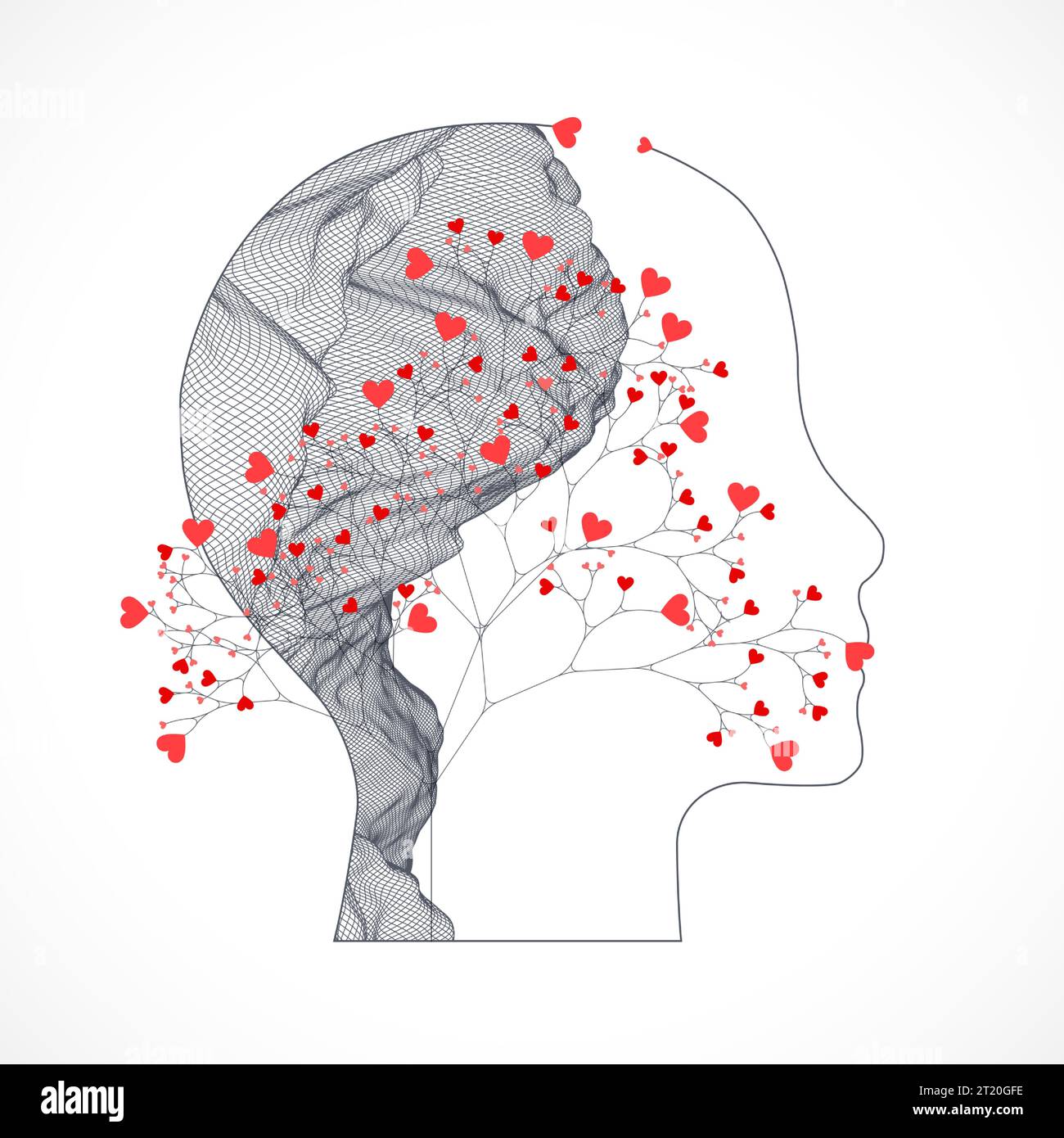 La tête humaine est faite dans le style d'un fil de fer avec des fleurs. Illustration de Vecteur