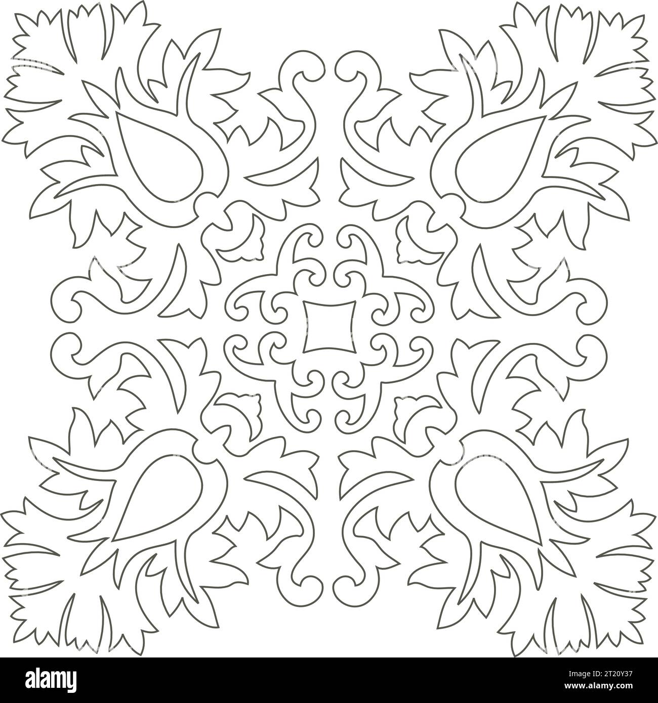 Mandala unique Noir et blanc - Flower nature, feuillage, feuilles, Energy Wheel Circle complexe Symbol Abstract Décoration Coloriage page Illustration de Vecteur
