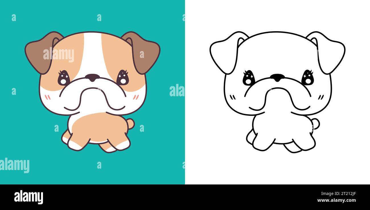 Kawaii Bulldog Dog pour la page à colorier et l'illustration. Adorable clip Art Puppy. Illustration de Vecteur