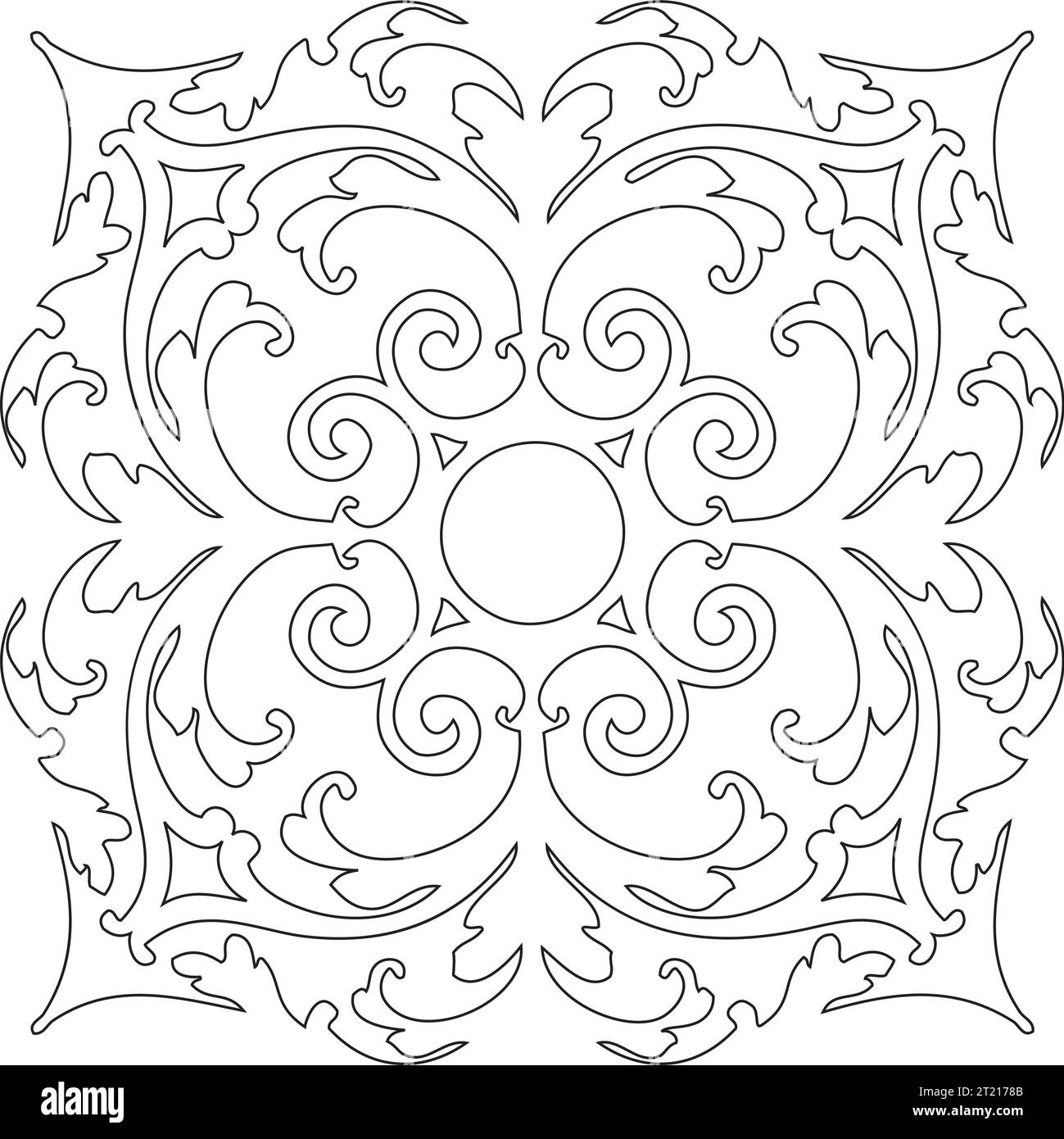 Mandala unique Noir et blanc - Flower nature, feuillage, feuilles, Energy Wheel Circle complexe Symbol Abstract Décoration Coloriage page Illustration de Vecteur
