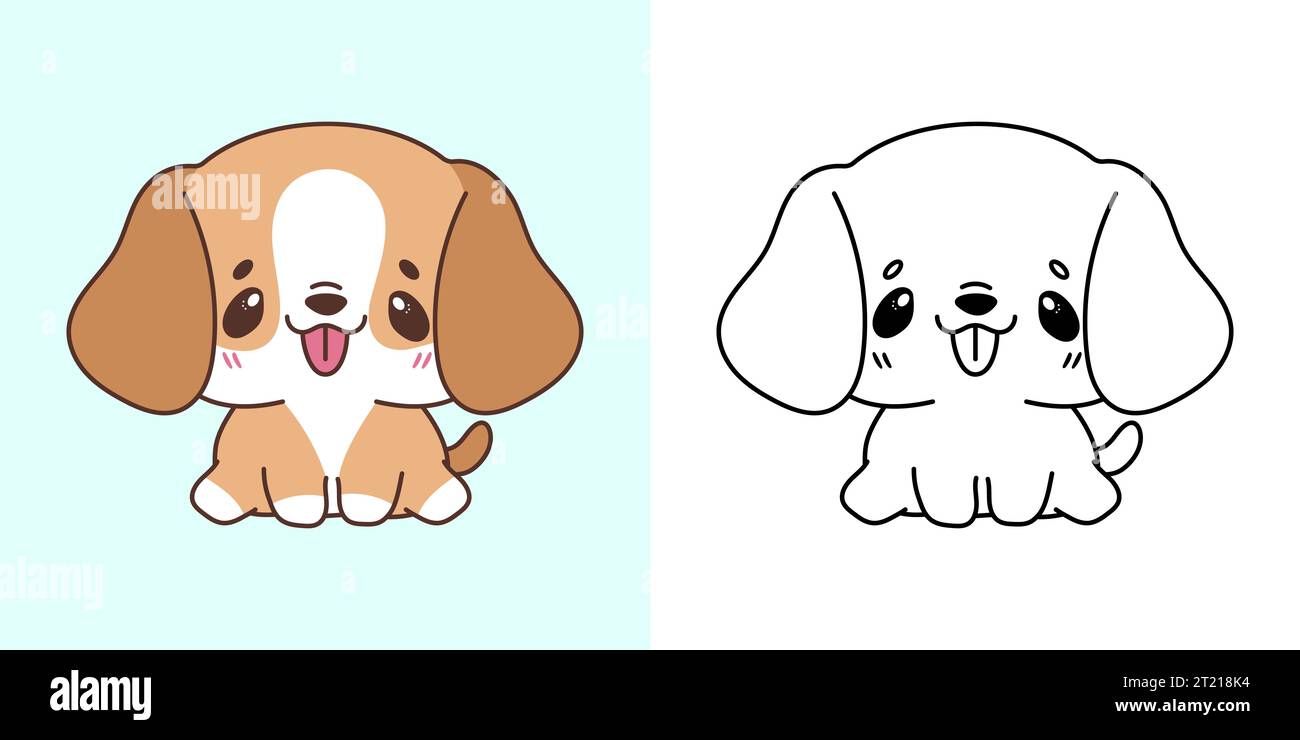 Mignon IsolatedBeagle Dog Illustration et pour Coloriage page. Dessin animé clip Art Puppy. Illustration de Vecteur