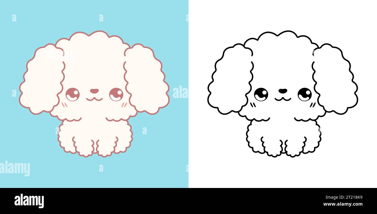Kawaii Clipart Poodle Dog Illustration et pour Coloriage page. Drôle Kawaii Doggy. Illustration de Vecteur