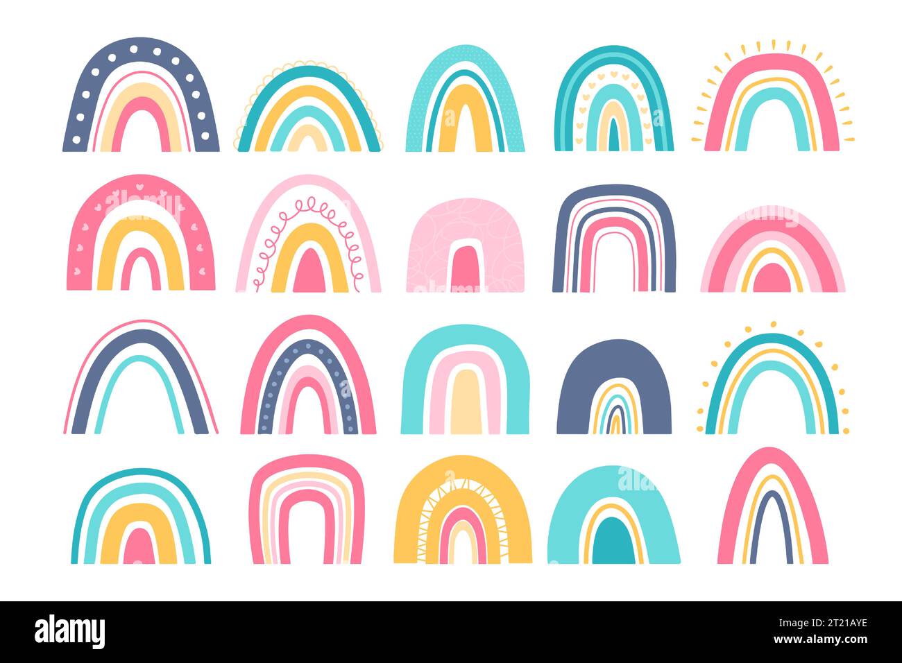 Arc-en-ciel enfantin. Mignon naïf enfants éléments comic fantasy, sprite jeu 2D actif de formes abstraites colorées. Collection isolée de vecteurs Illustration de Vecteur