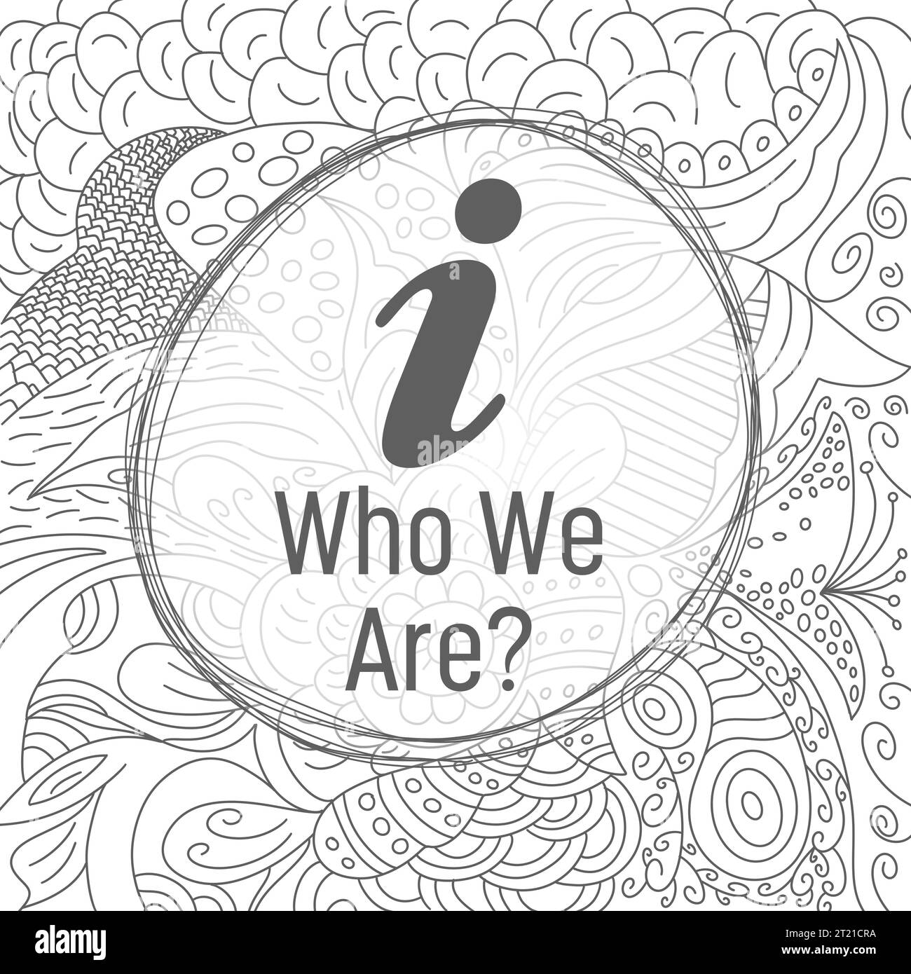 Qui sommes-nous Doodle Element Background Black White Circular Text Banque D'Images